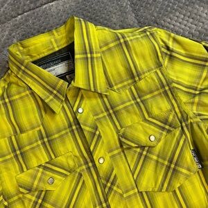 Ride Snowboards Yellow Plaid Western Pearl Snap Shirt Mesh Lined Small SP F/W 10